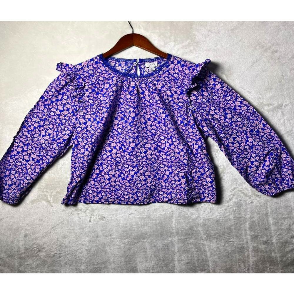 J Crew Reimagined Cotton Peasant Blouse Women's L Floral Top Balloon Sleeves